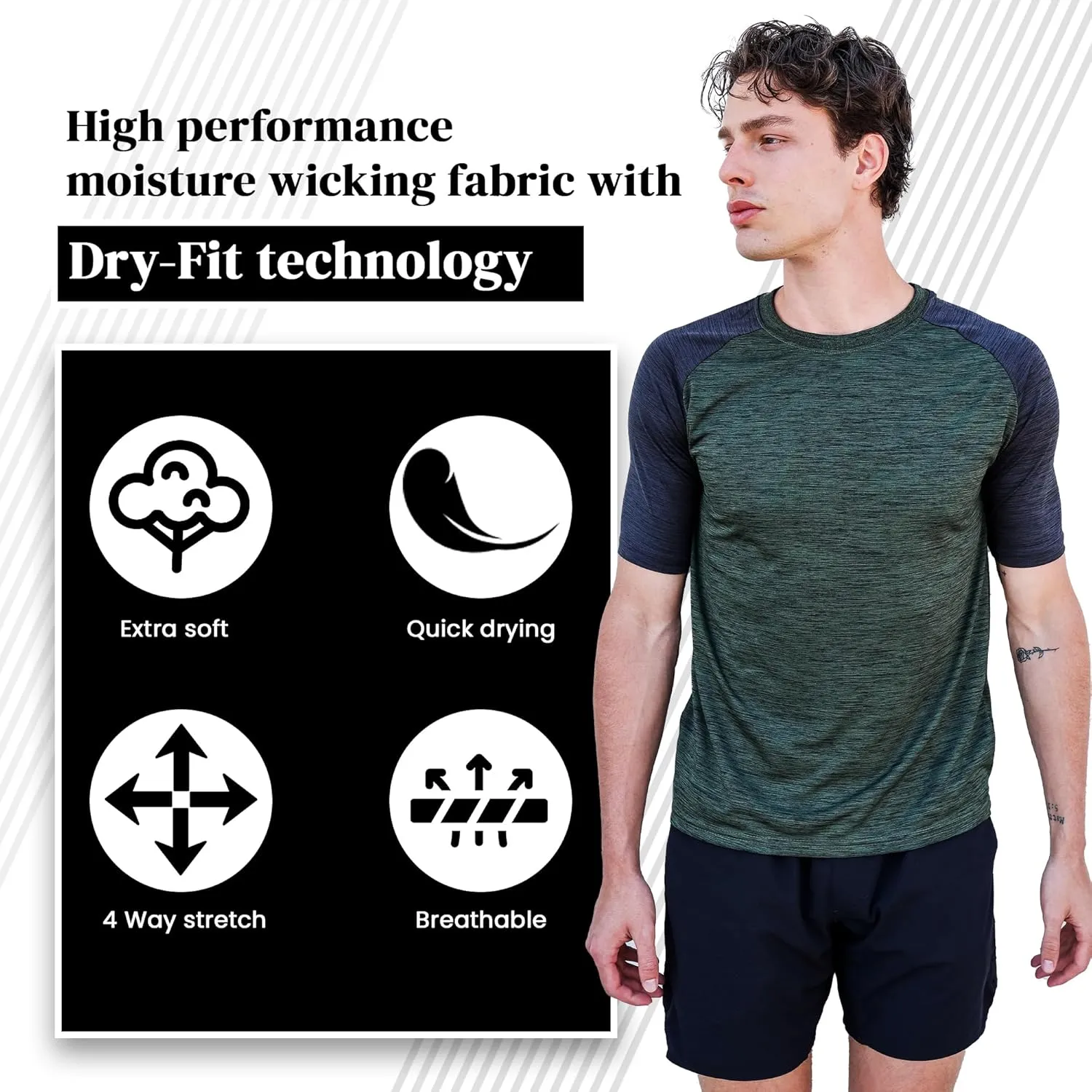 [5 Pack] Men’s Workout Short Sleeve Dry Fit T Shirts Quick Dry Active Athletic Crewneck Running Gym Moisture Wicking Tee Tops