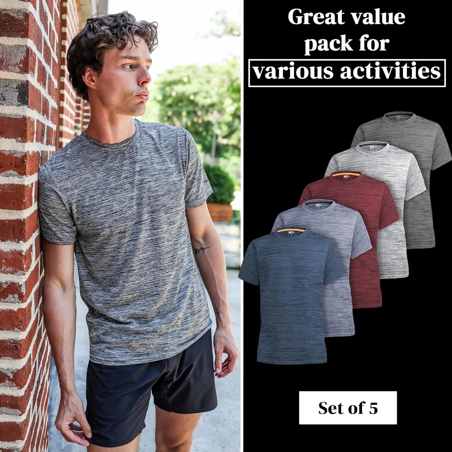 [5 Pack] Men’s Workout Short Sleeve Dry Fit T Shirts Quick Dry Active Athletic Crewneck Running Gym Moisture Wicking Tee Tops