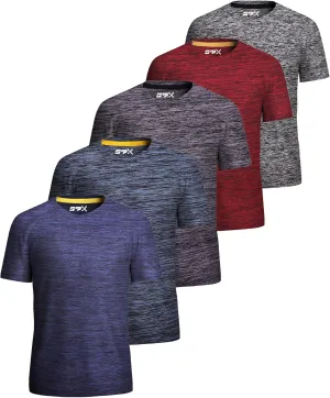 [5 Pack] Men’s Workout Short Sleeve Dry Fit T Shirts Quick Dry Active Athletic Crewneck Running Gym Moisture Wicking Tee Tops