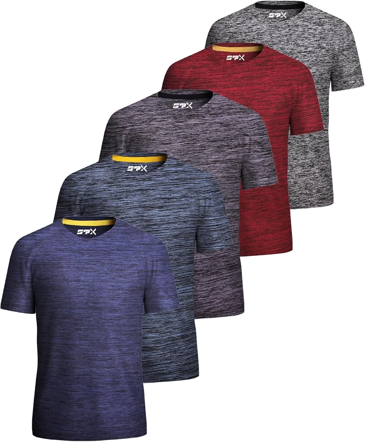 [5 Pack] Men’s Workout Short Sleeve Dry Fit T Shirts Quick Dry Active Athletic Crewneck Running Gym Moisture Wicking Tee Tops