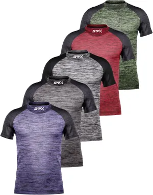 [5 Pack] Men’s Workout Short Sleeve Dry Fit T Shirts Quick Dry Active Athletic Crewneck Running Gym Moisture Wicking Tee Tops