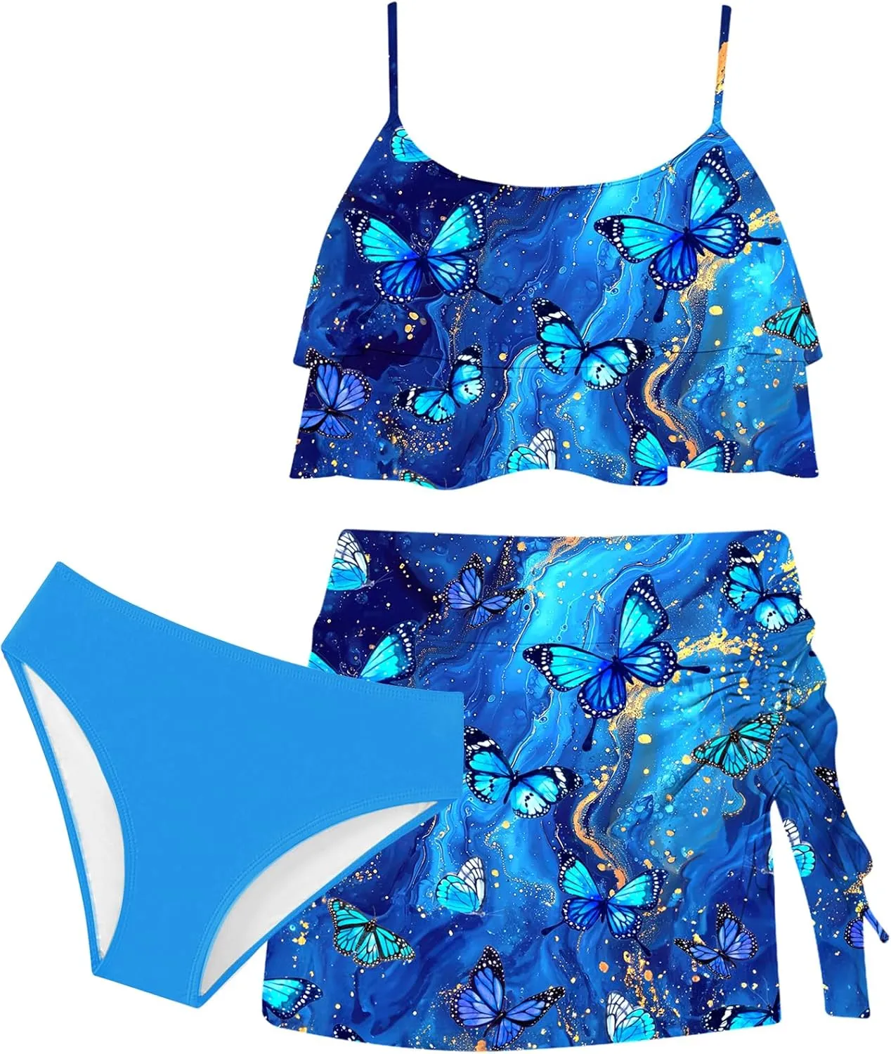ADUKIDE Kids Girls Bathing Suit Cute 3 Piece Swimsuit Ruffle Sling Bikini Size 7-12T