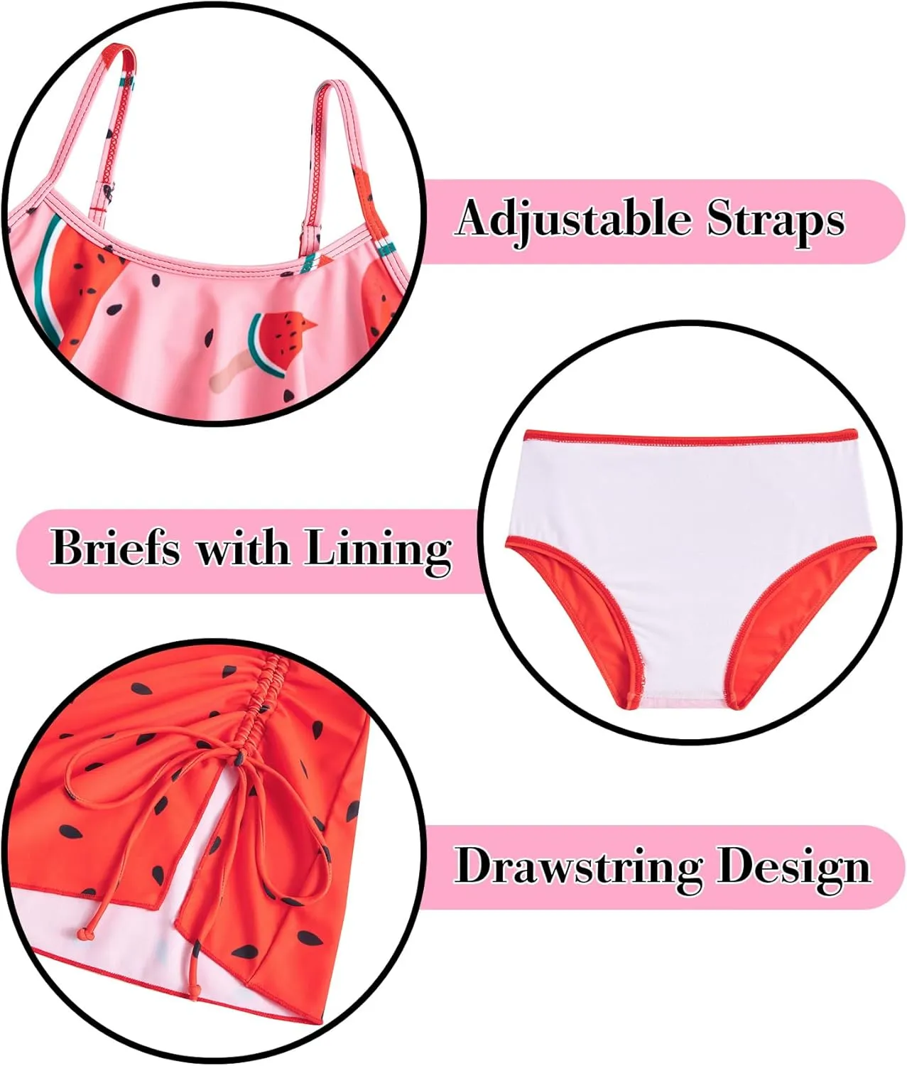 ADUKIDE Kids Girls Bathing Suit Cute 3 Piece Swimsuit Ruffle Sling Bikini Size 7-12T