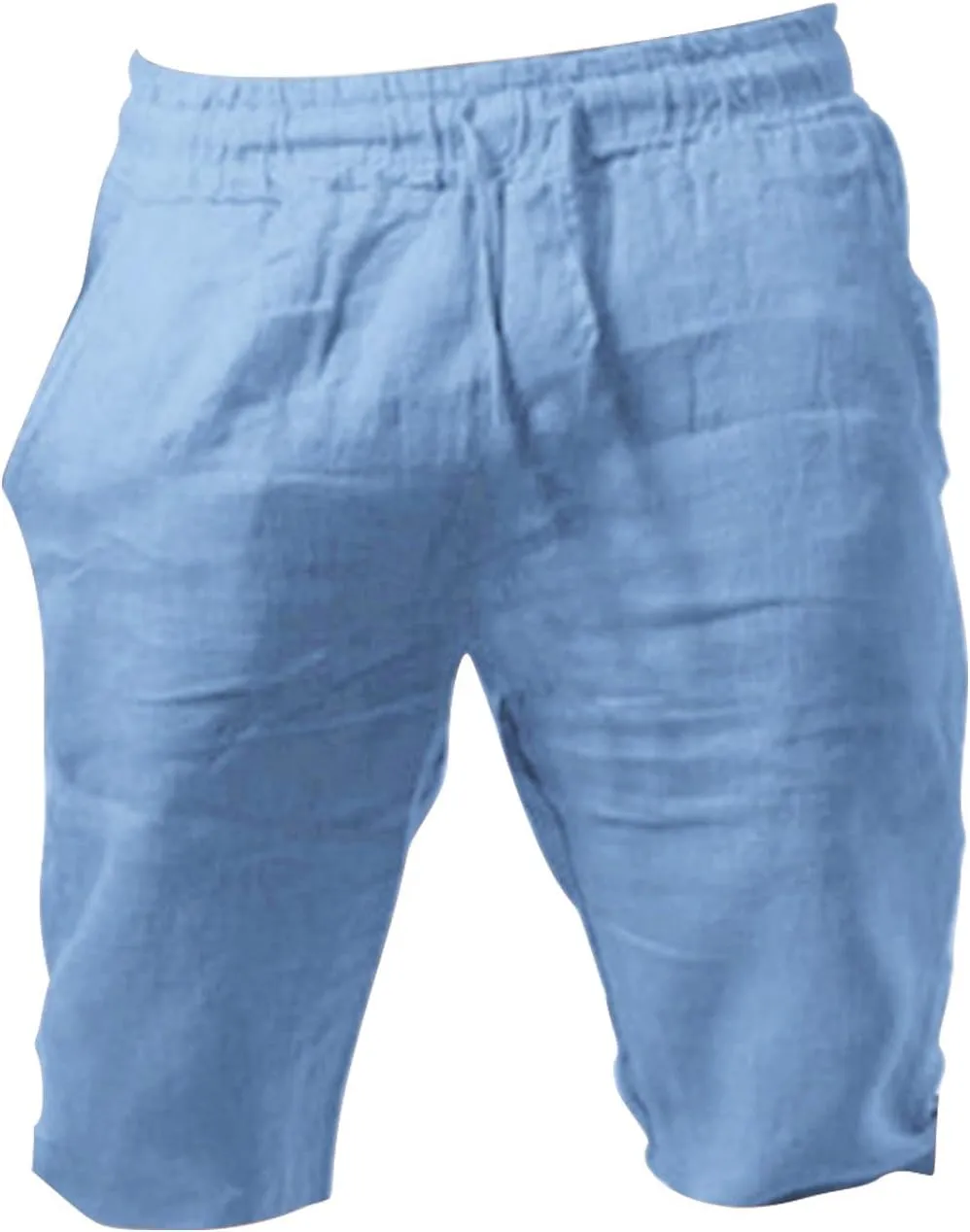 aihihe Men's Linen Bermuda Shorts Elastic Waist Drawstring Casual Summer Shorts Lighweight Loose Fit Beach Short Pants
