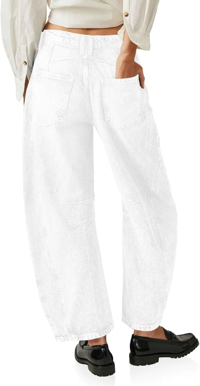 Barrel Jeans for Women Fashion High Waisted Wide Leg Casual Jeans Baggy Cropped Relax Fit Denim Trouser Ankle Pants