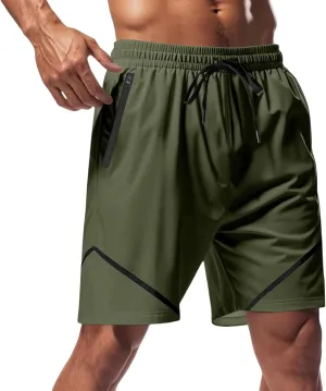 Basketball Shorts for Men Quick Dry Workout Running Shorts Big and Tall Drawstring Short Activewear with Zipper Pockets