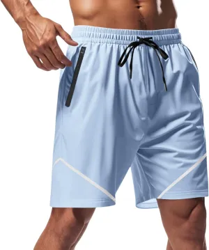 Basketball Shorts for Men Quick Dry Workout Running Shorts Big and Tall Drawstring Short Activewear with Zipper Pockets