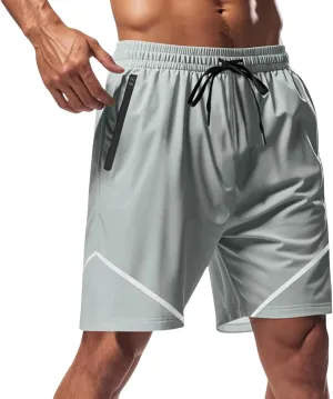 Basketball Shorts for Men Quick Dry Workout Running Shorts Big and Tall Drawstring Short Activewear with Zipper Pockets