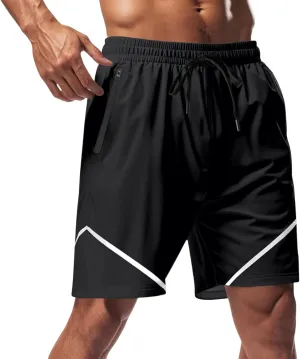 Basketball Shorts for Men Quick Dry Workout Running Shorts Big and Tall Drawstring Short Activewear with Zipper Pockets