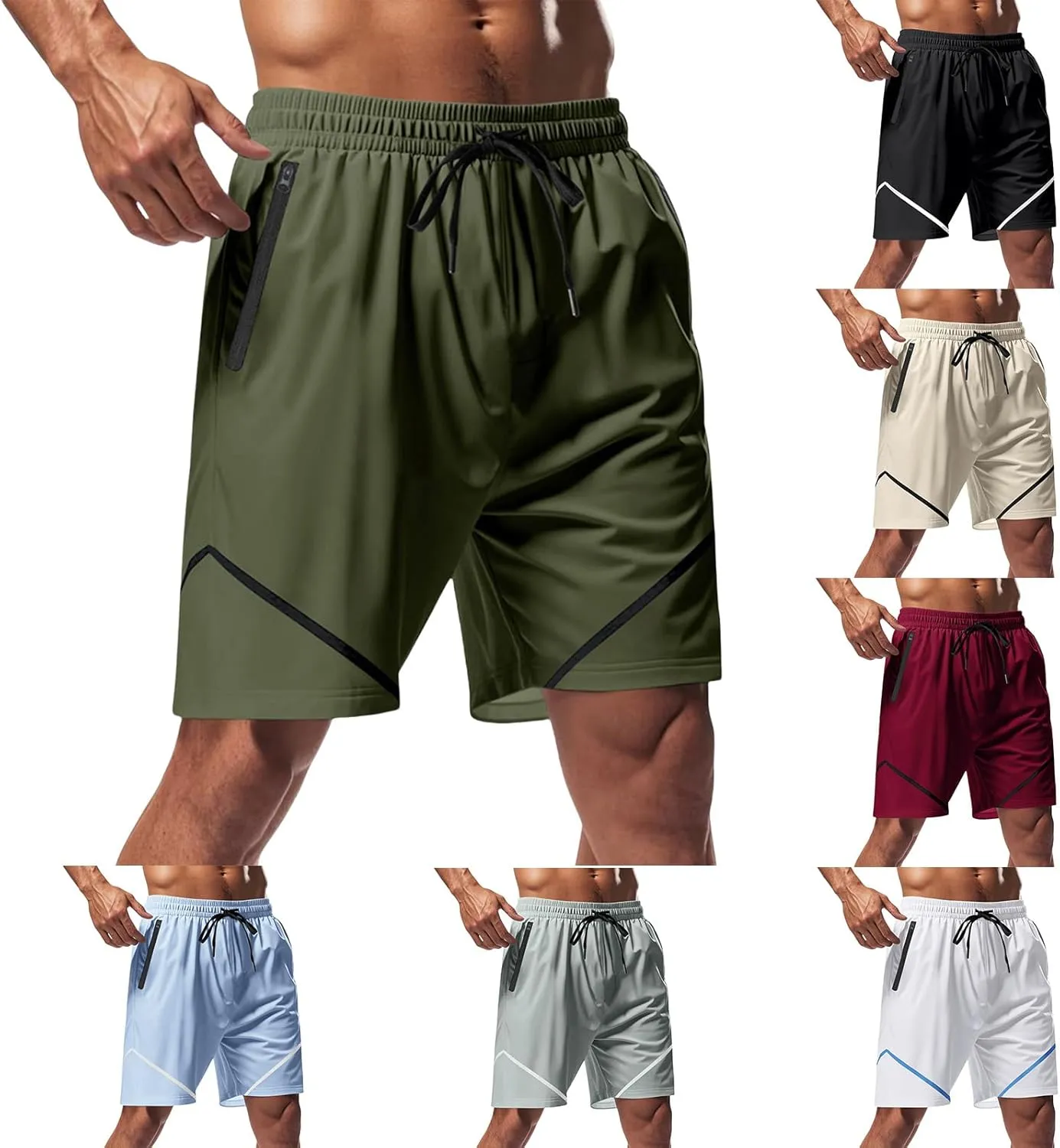 Basketball Shorts for Men Quick Dry Workout Running Shorts Big and Tall Drawstring Short Activewear with Zipper Pockets