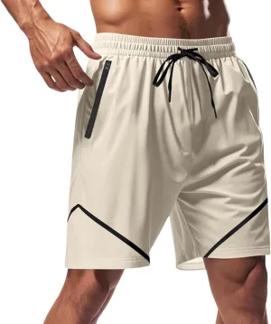 Basketball Shorts for Men Quick Dry Workout Running Shorts Big and Tall Drawstring Short Activewear with Zipper Pockets