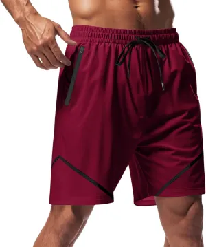 Basketball Shorts for Men Quick Dry Workout Running Shorts Big and Tall Drawstring Short Activewear with Zipper Pockets