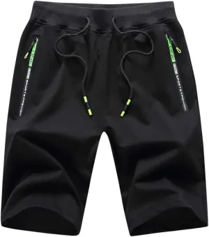 Big Boy's Casual Shorts Summer Cotton Classic Fit Elastic Waist Shorts with Zipper Pockets