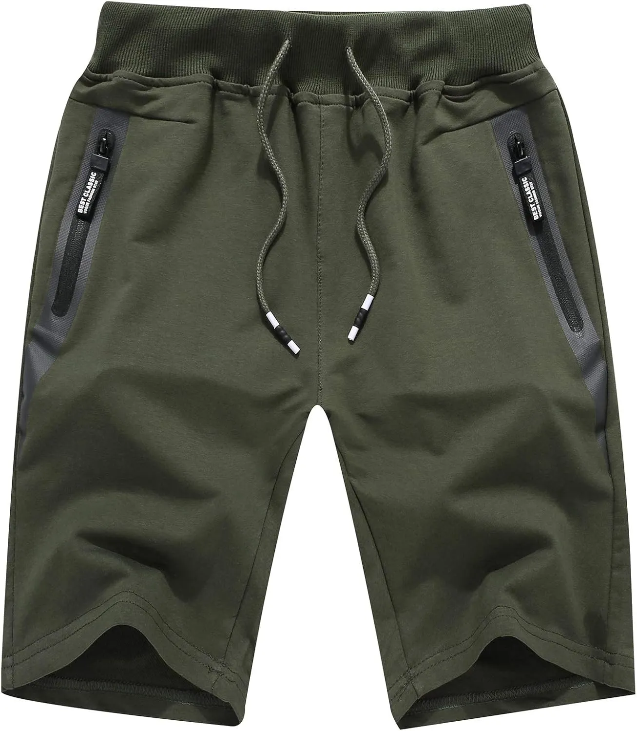 Big Boy's Casual Shorts Summer Cotton Classic Fit Elastic Waist Shorts with Zipper Pockets