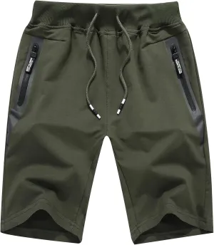 Big Boy's Casual Shorts Summer Cotton Classic Fit Elastic Waist Shorts with Zipper Pockets