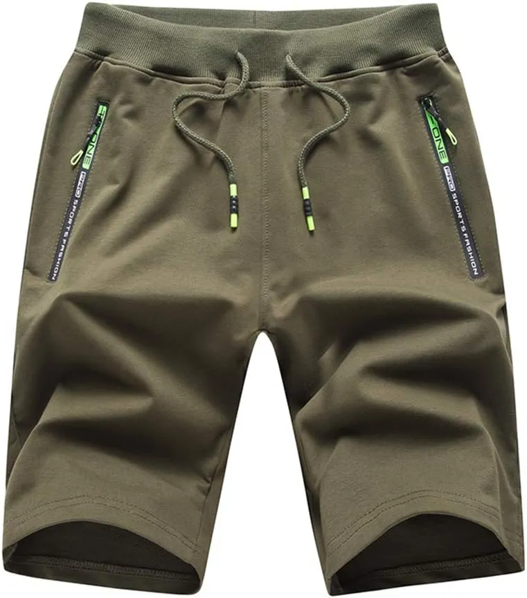 Big Boy's Casual Shorts Summer Cotton Classic Fit Elastic Waist Shorts with Zipper Pockets