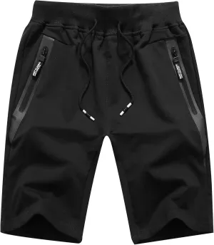 Big Boy's Casual Shorts Summer Cotton Classic Fit Elastic Waist Shorts with Zipper Pockets