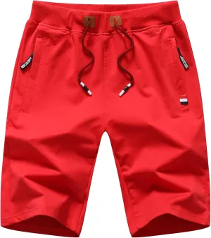 Big Boy's Casual Shorts Summer Cotton Classic Fit Elastic Waist Shorts with Zipper Pockets