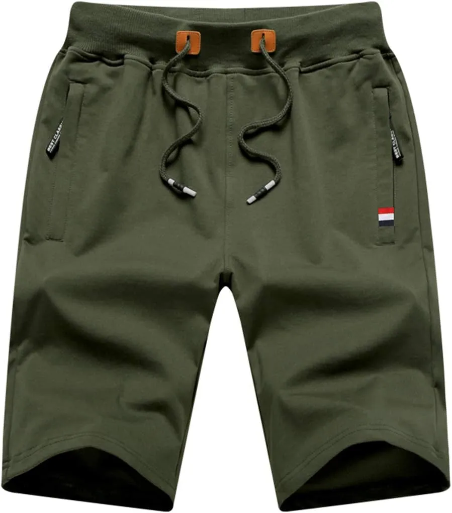 Big Boy's Casual Shorts Summer Cotton Classic Fit Elastic Waist Shorts with Zipper Pockets