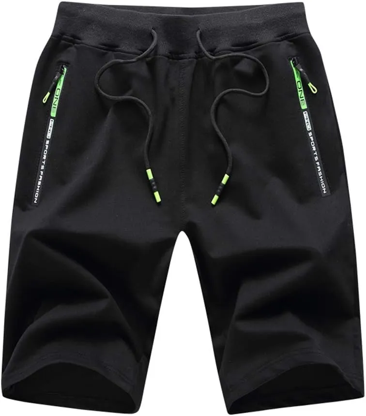 Big Boy's Casual Shorts Summer Cotton Classic Fit Elastic Waist Shorts with Zipper Pockets