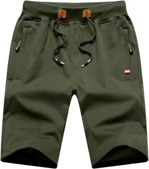 Big Boy's Casual Shorts Summer Cotton Classic Fit Elastic Waist Shorts with Zipper Pockets