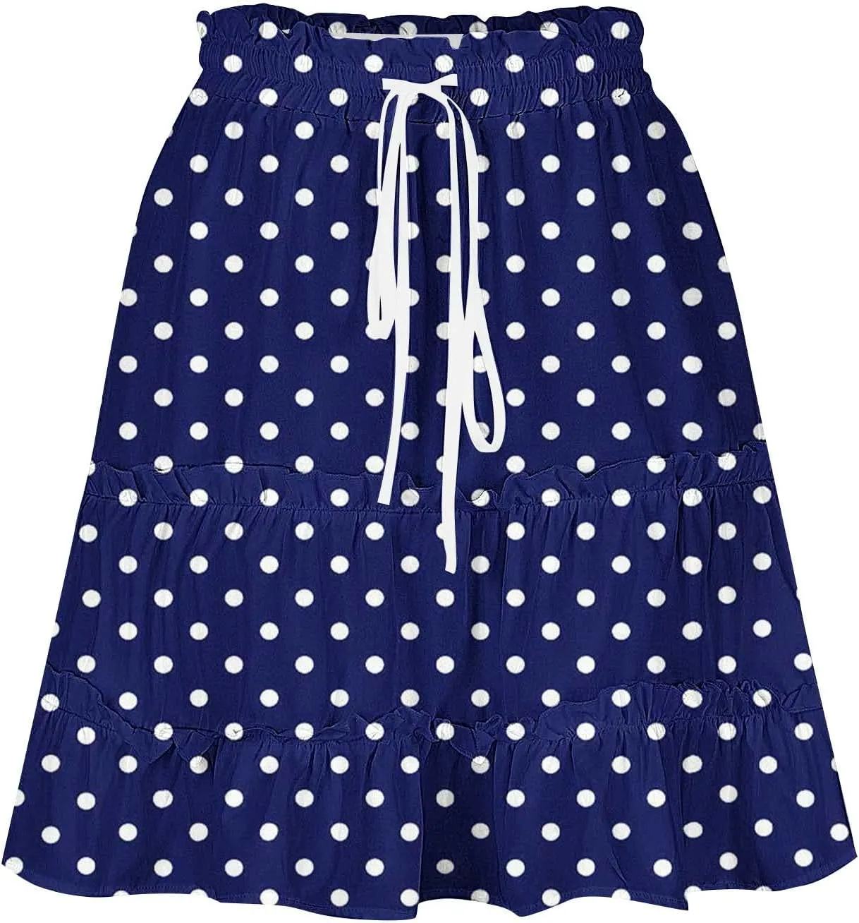 Boho Skirts for Women Summer Casual Elastic High Waist Drawstring Polka Dots Tie-up Flowy Short Mini Skirt