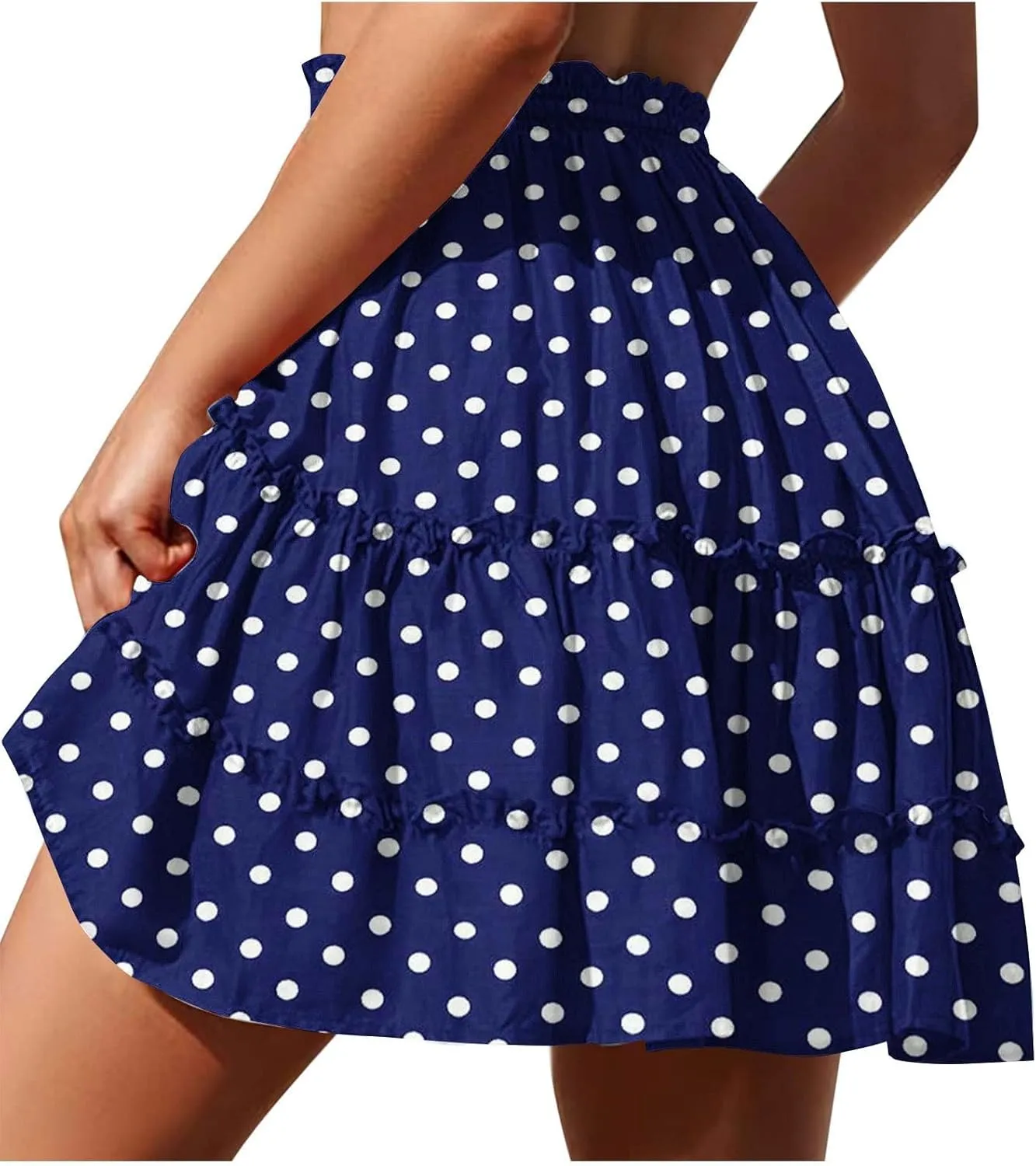 Boho Skirts for Women Summer Casual Elastic High Waist Drawstring Polka Dots Tie-up Flowy Short Mini Skirt