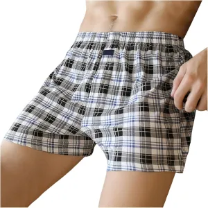 Boxer Briefs for Men 100% Cotton Plaid Soft Underwear Breathable Pajamas Shorts Elastic Waist Comfortable Loose Briefs