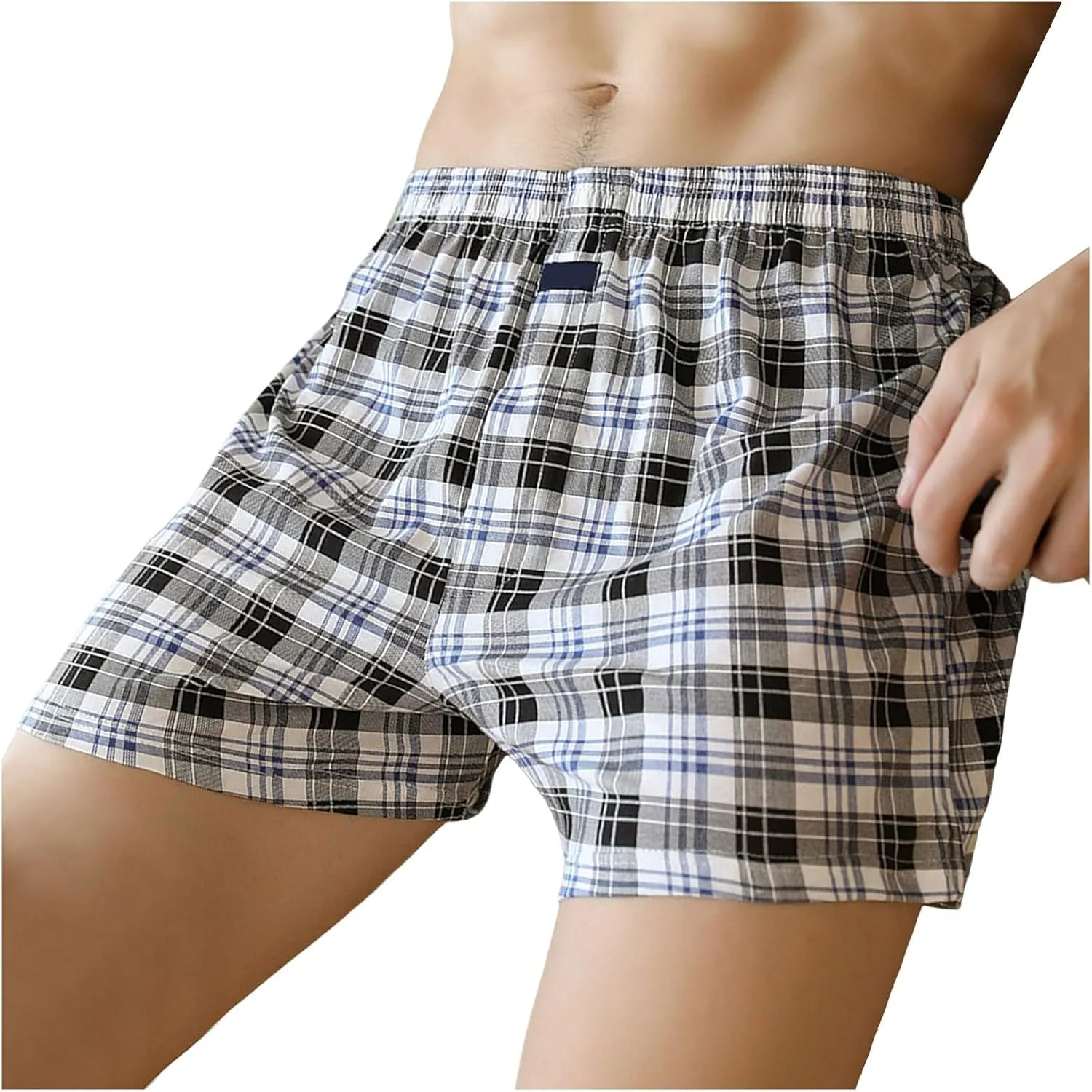 Boxer Briefs for Men 100% Cotton Plaid Soft Underwear Breathable Pajamas Shorts Elastic Waist Comfortable Loose Briefs