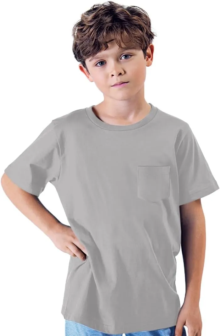 Brix Boys' Short Sleeve Tees- Pocket Crewneck Shirts 3 Pack.