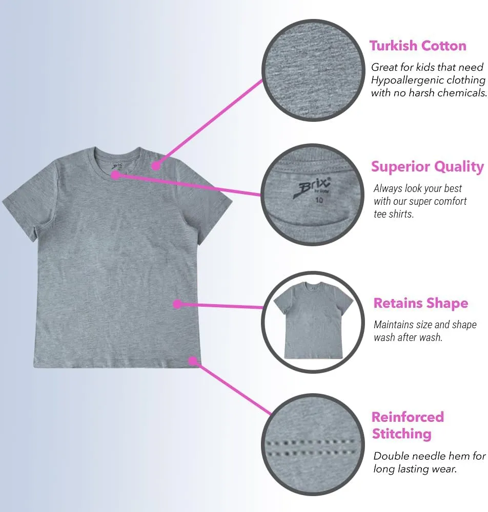 Brix Boys' Short Sleeve Tees- Pocket Crewneck Shirts 3 Pack.