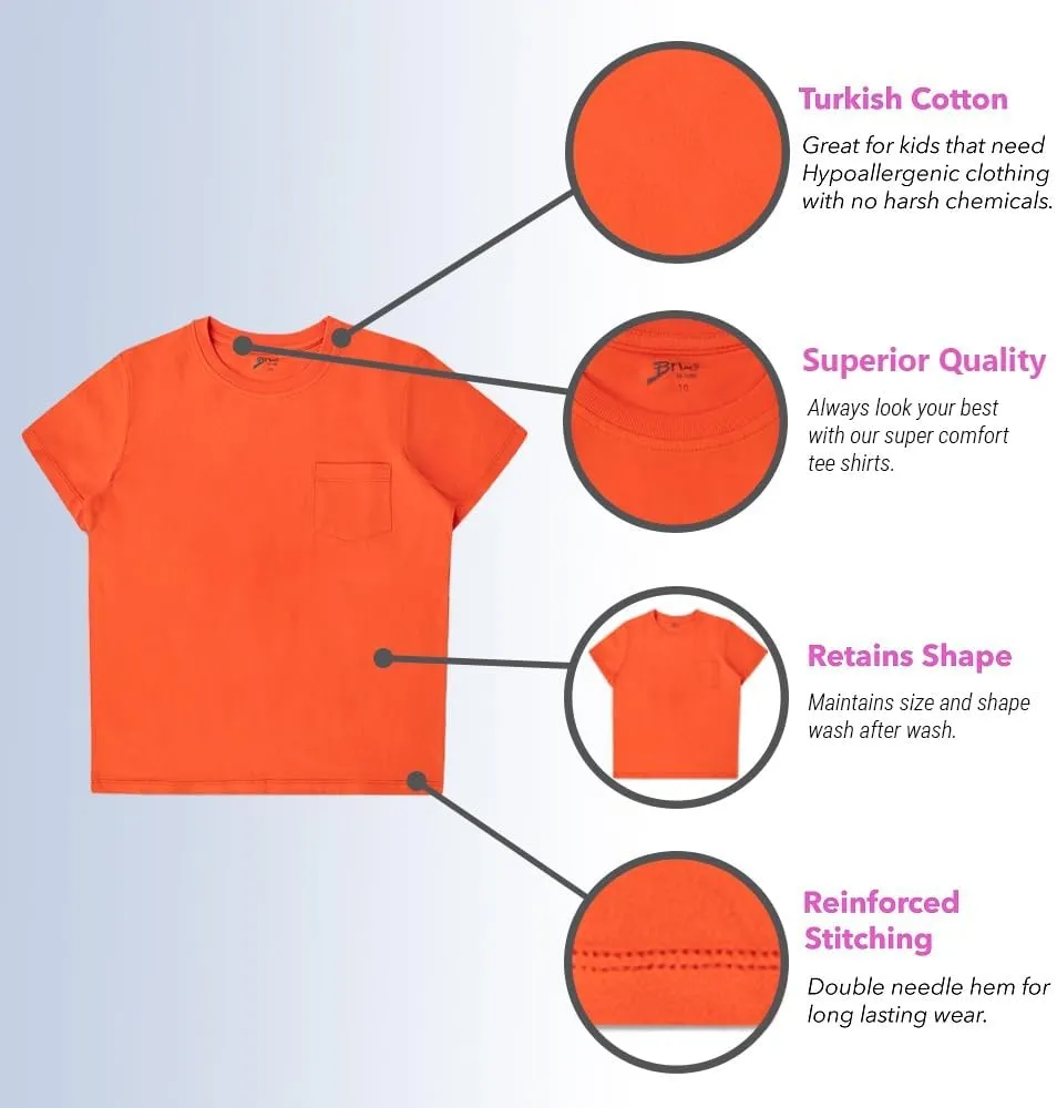 Brix Boys' Short Sleeve Tees- Pocket Crewneck Shirts 3 Pack.