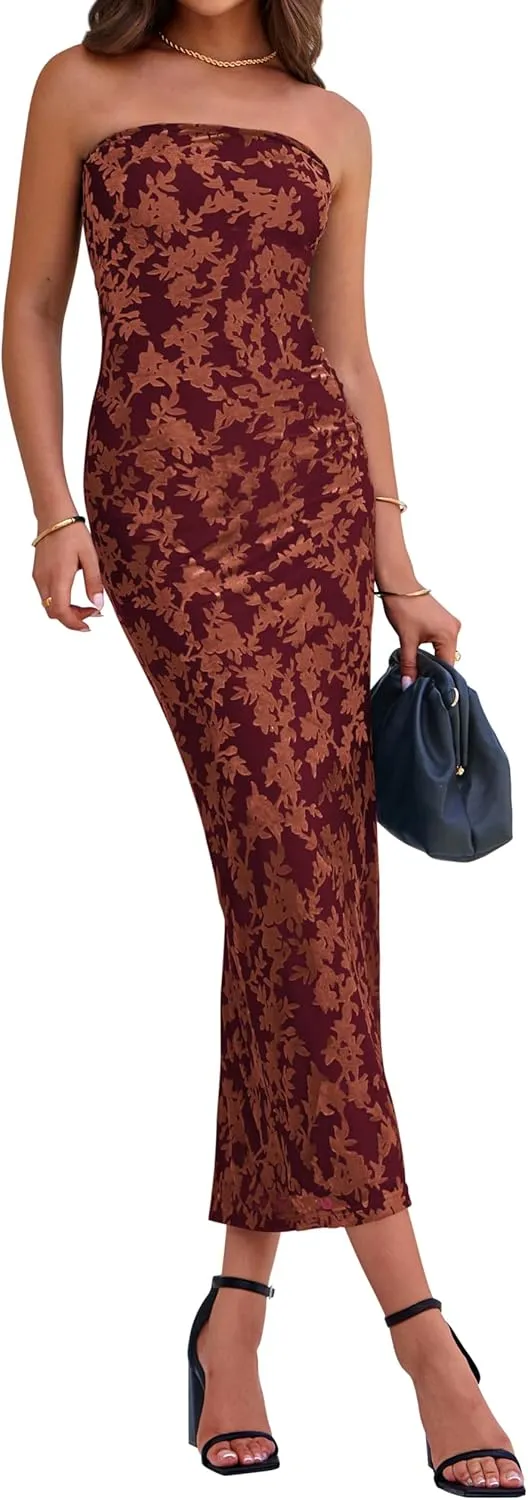 BTFBM Women Spring Dresses 2025 Elegant Wedding Guest Dresses Bodycon Tube Maxi Dress Split Floral Cocktail Dress