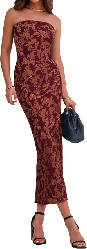 BTFBM Women Spring Dresses 2025 Elegant Wedding Guest Dresses Bodycon Tube Maxi Dress Split Floral Cocktail Dress