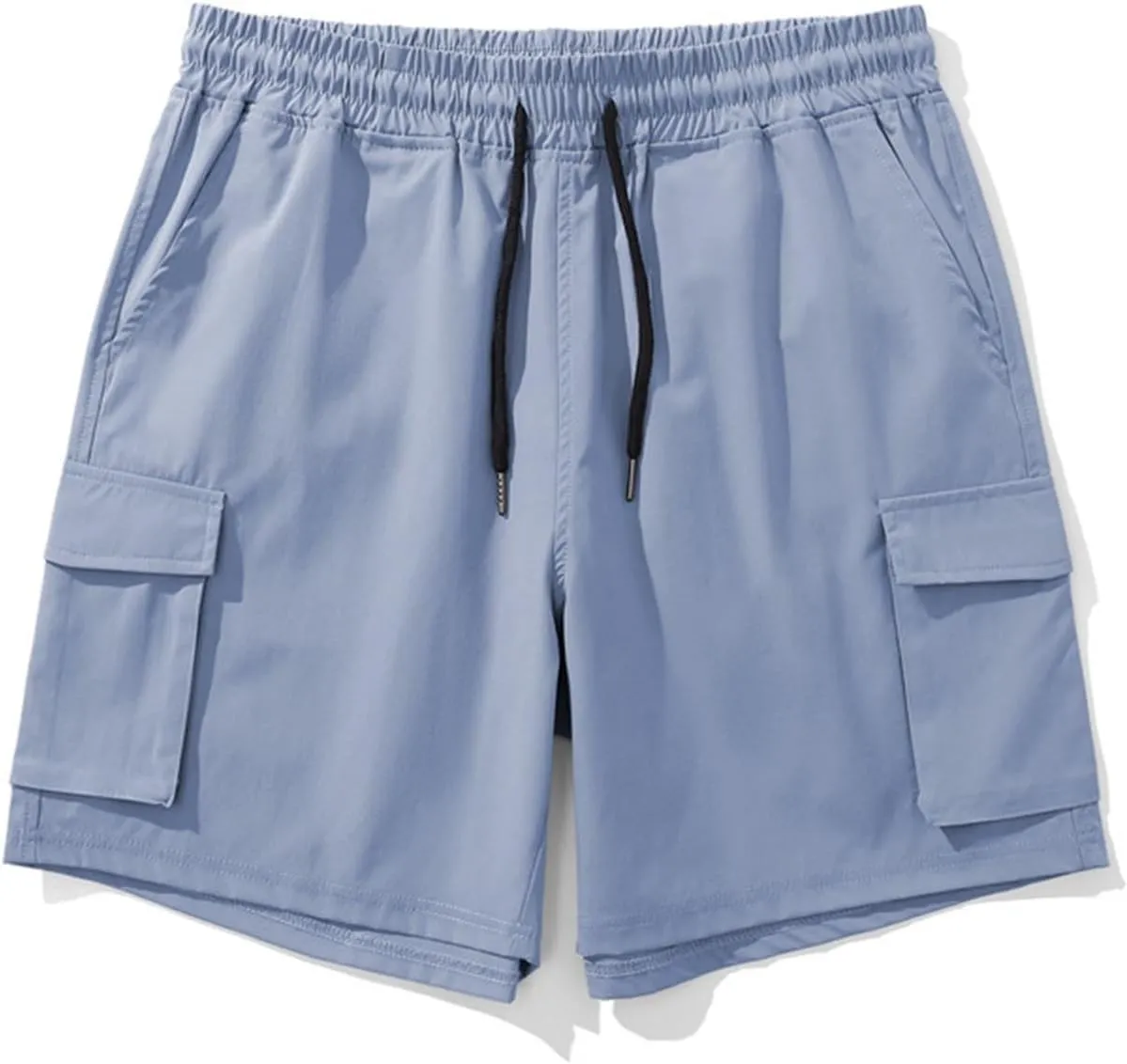 Cargo Shorts for Men Solid Color Elastic Waist Multiple Pockets Cropped Pants Flowy Cotton Comfy Breathable Short