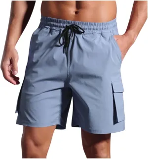 Cargo Shorts for Men Solid Color Elastic Waist Multiple Pockets Cropped Pants Flowy Cotton Comfy Breathable Short