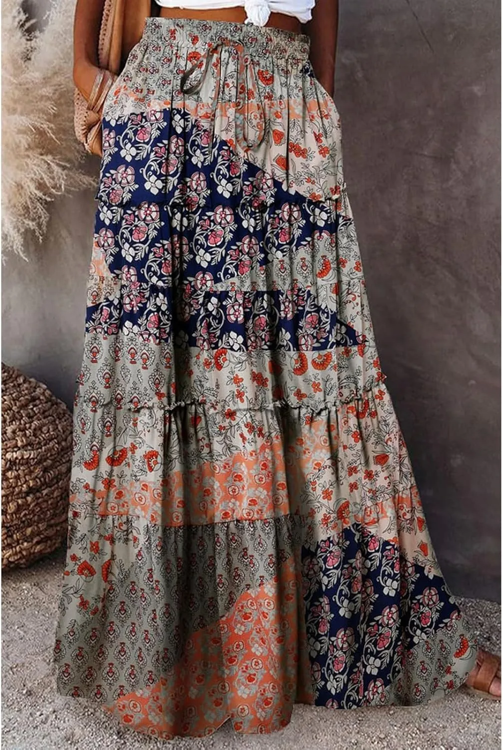 Casual Vacation Maxi Skirt, High Waisted Trendy Flowy 2025 Elegantes Long Skirt