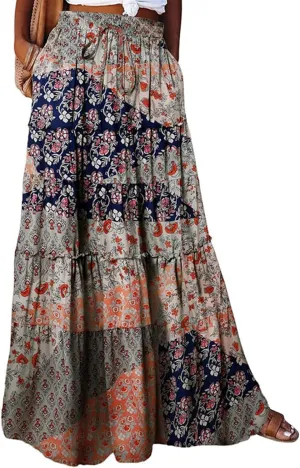 Casual Vacation Maxi Skirt, High Waisted Trendy Flowy 2025 Elegantes Long Skirt