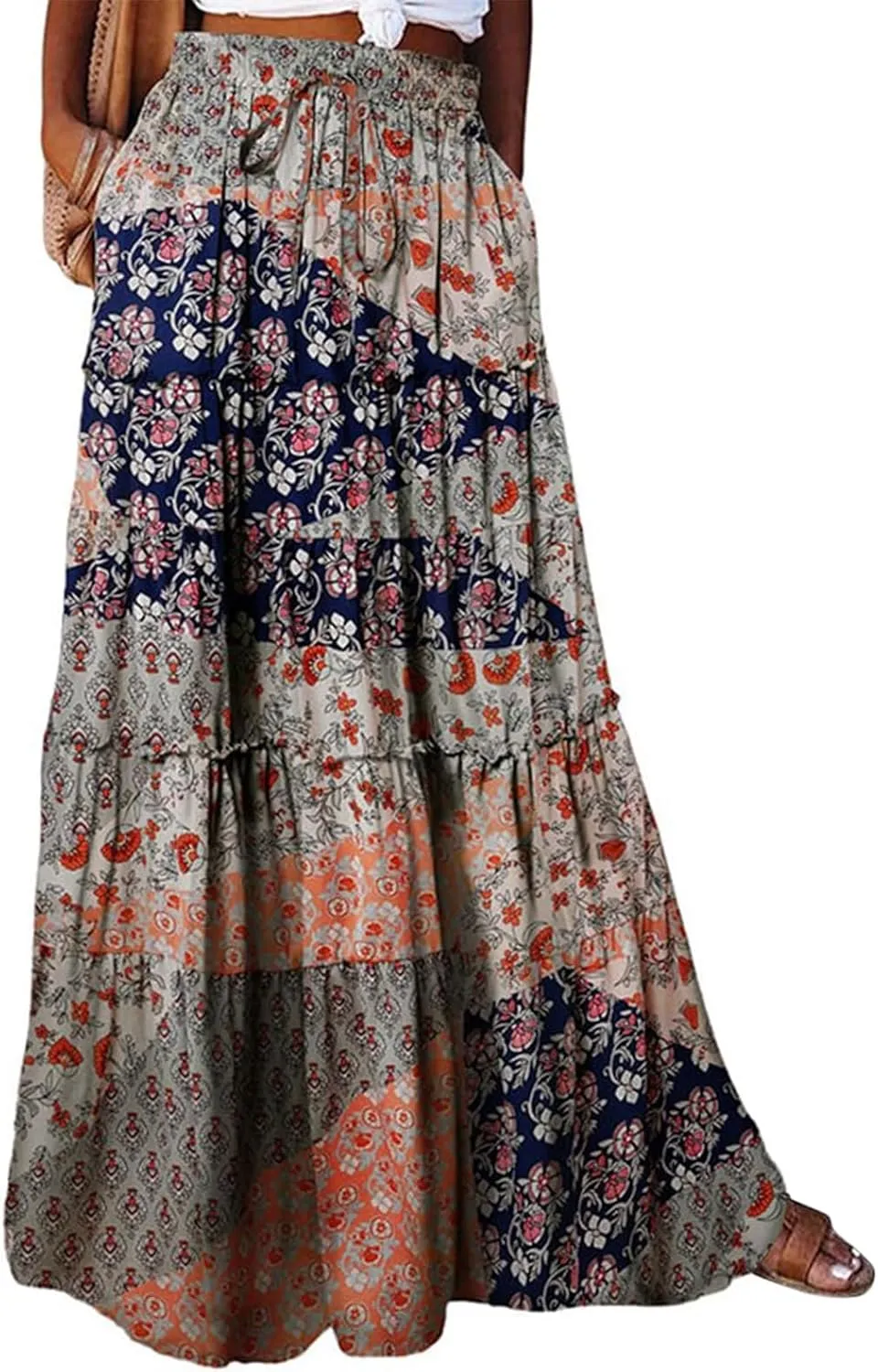 Casual Vacation Maxi Skirt, High Waisted Trendy Flowy 2025 Elegantes Long Skirt