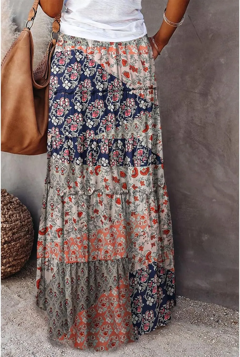 Casual Vacation Maxi Skirt, High Waisted Trendy Flowy 2025 Elegantes Long Skirt