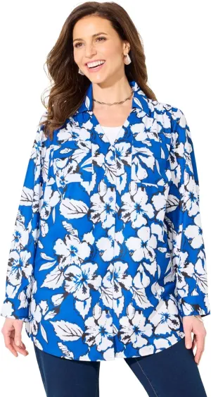 Catherines Women's Plus Size Petite Modern Camp Shirt