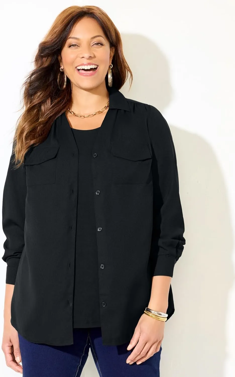Catherines Women's Plus Size Petite Modern Camp Shirt