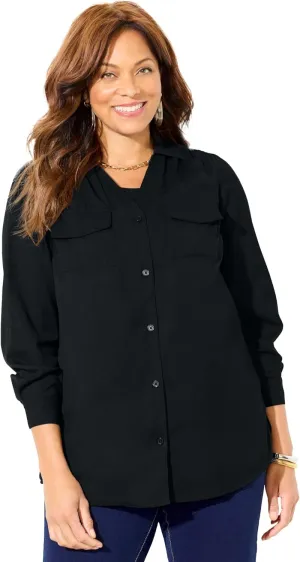 Catherines Women's Plus Size Petite Modern Camp Shirt