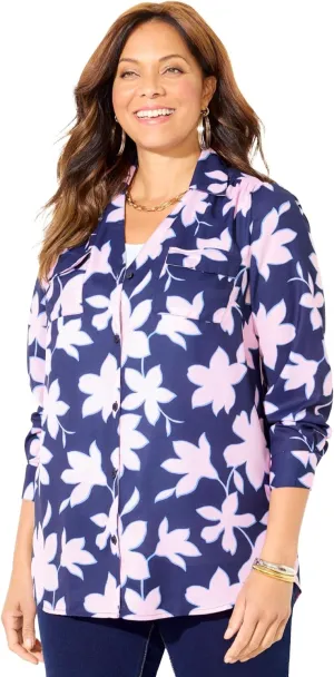 Catherines Women's Plus Size Petite Modern Camp Shirt