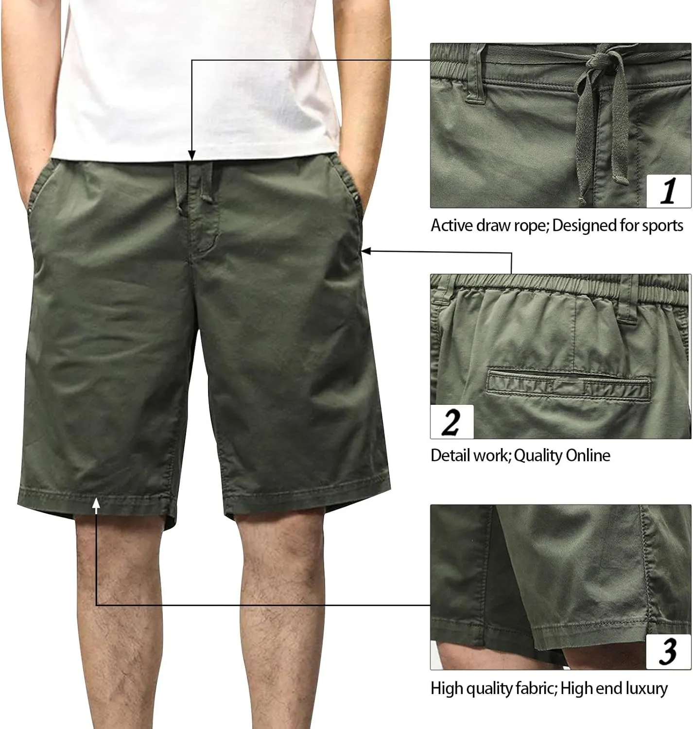 Cotton Cargo Shorts for Men Fashion Hiking Solid Outdoor Athletic Wear Resistance Short Multiple Pockets Summer Pants
