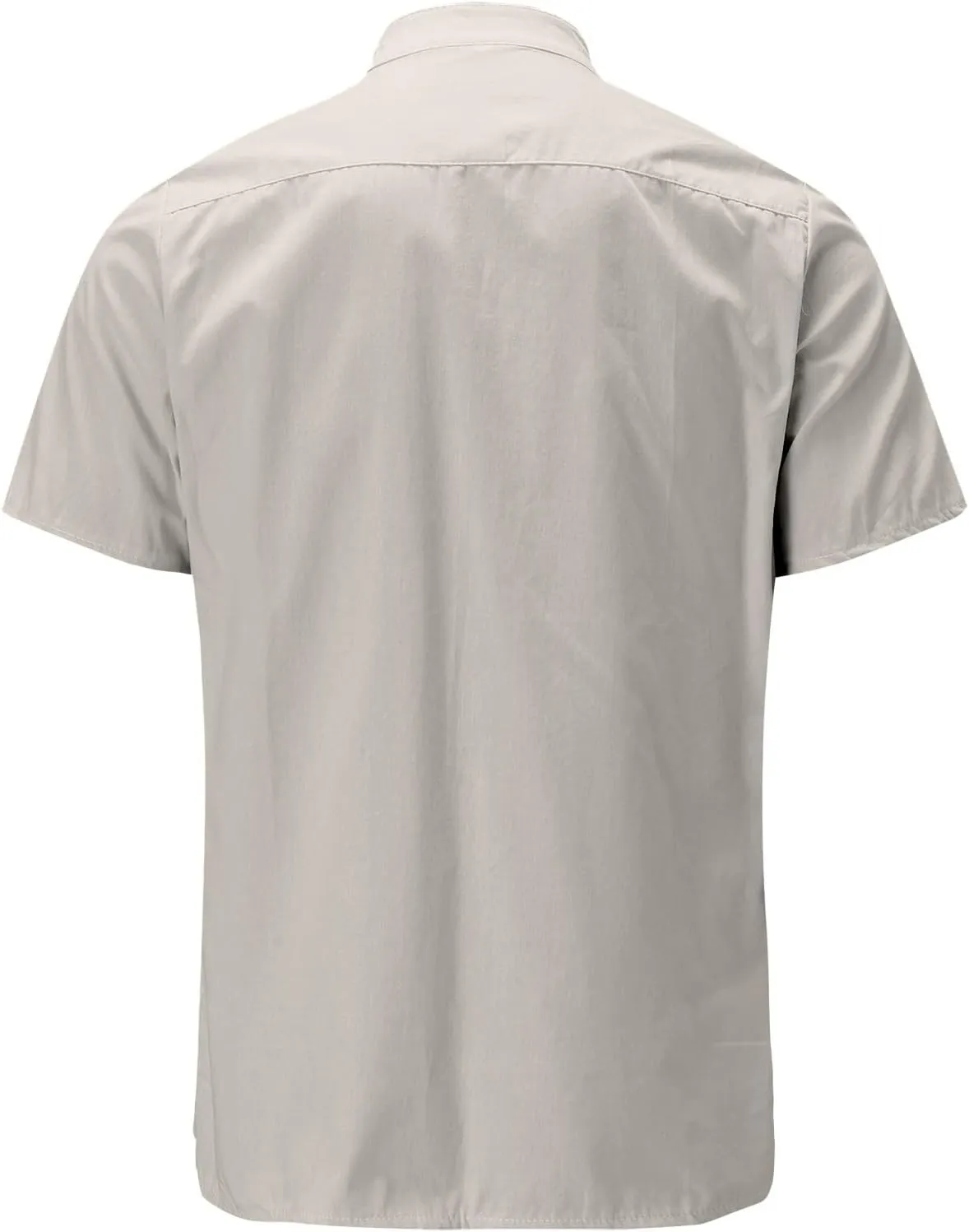Cotton Linen Henley Shirts for Men Solid Short Sleeve Band Collar Shirt with Pocket Casual Summer Beach Tshirts