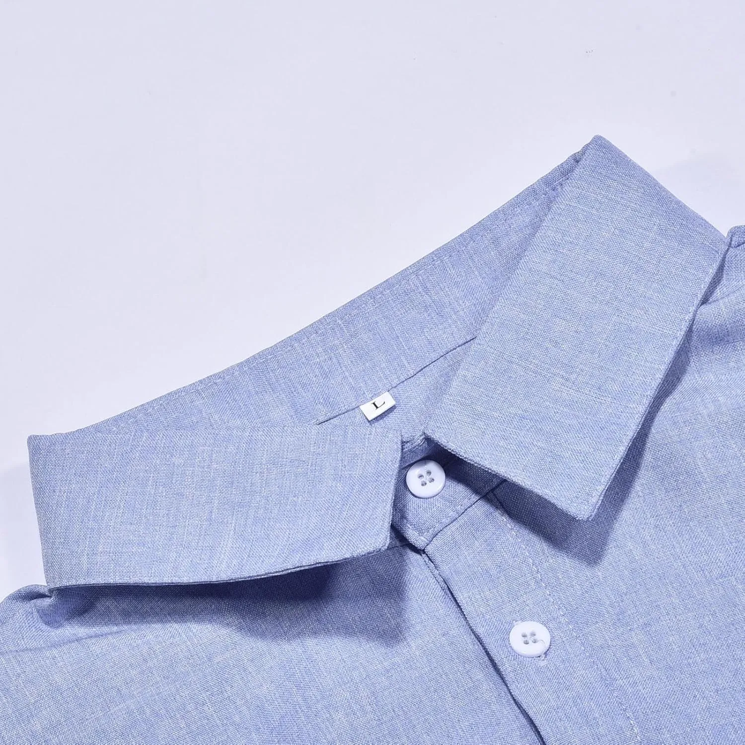 Cotton Linen Henley Shirts for Men Solid Short Sleeve Band Collar Shirt with Pocket Casual Summer Beach Tshirts