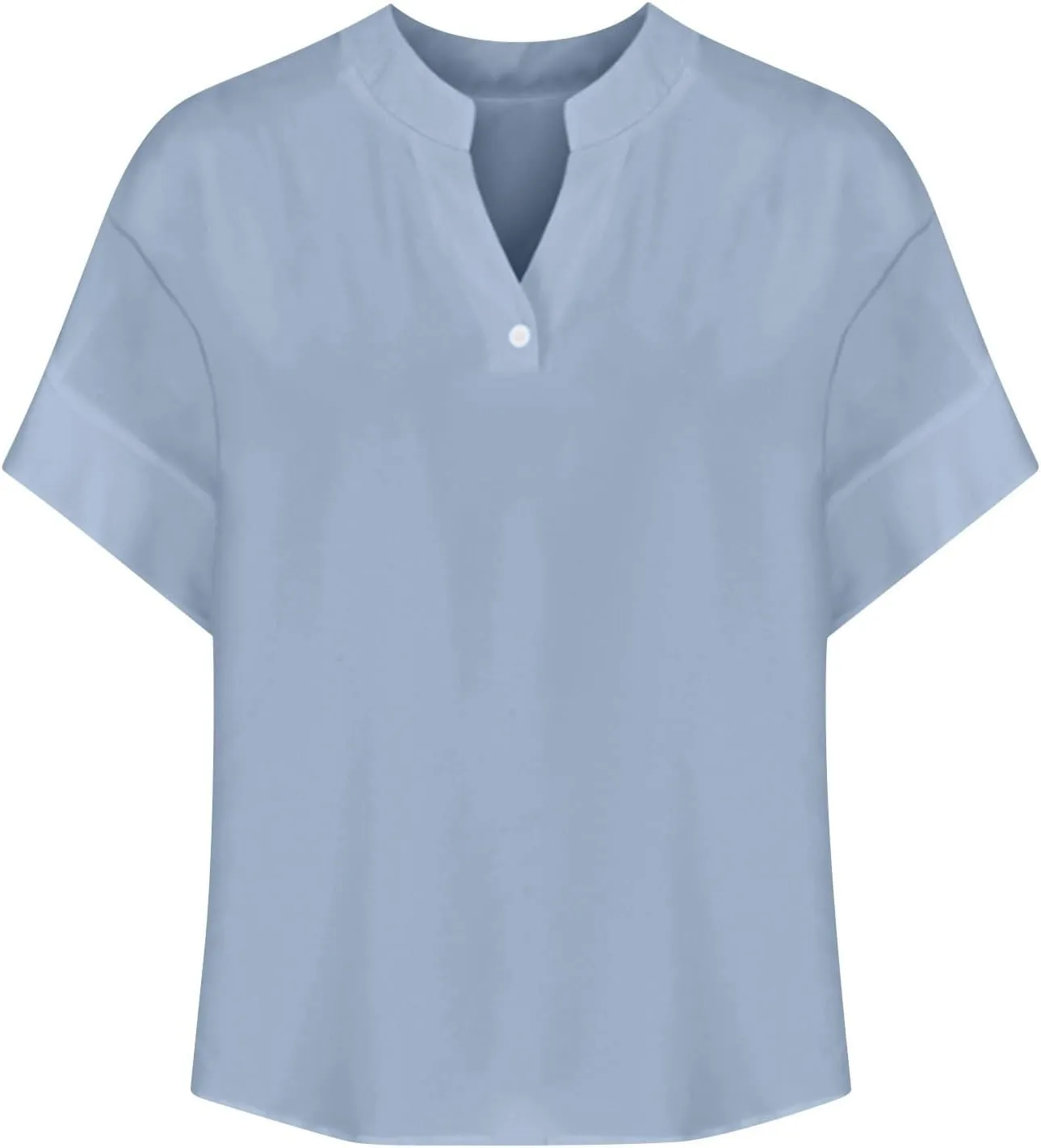 Cotton Linen Shirts for Women 2025 Summer Short Sleeve V Neck Button Down Tops Dressy Casual Oversized Tshirts