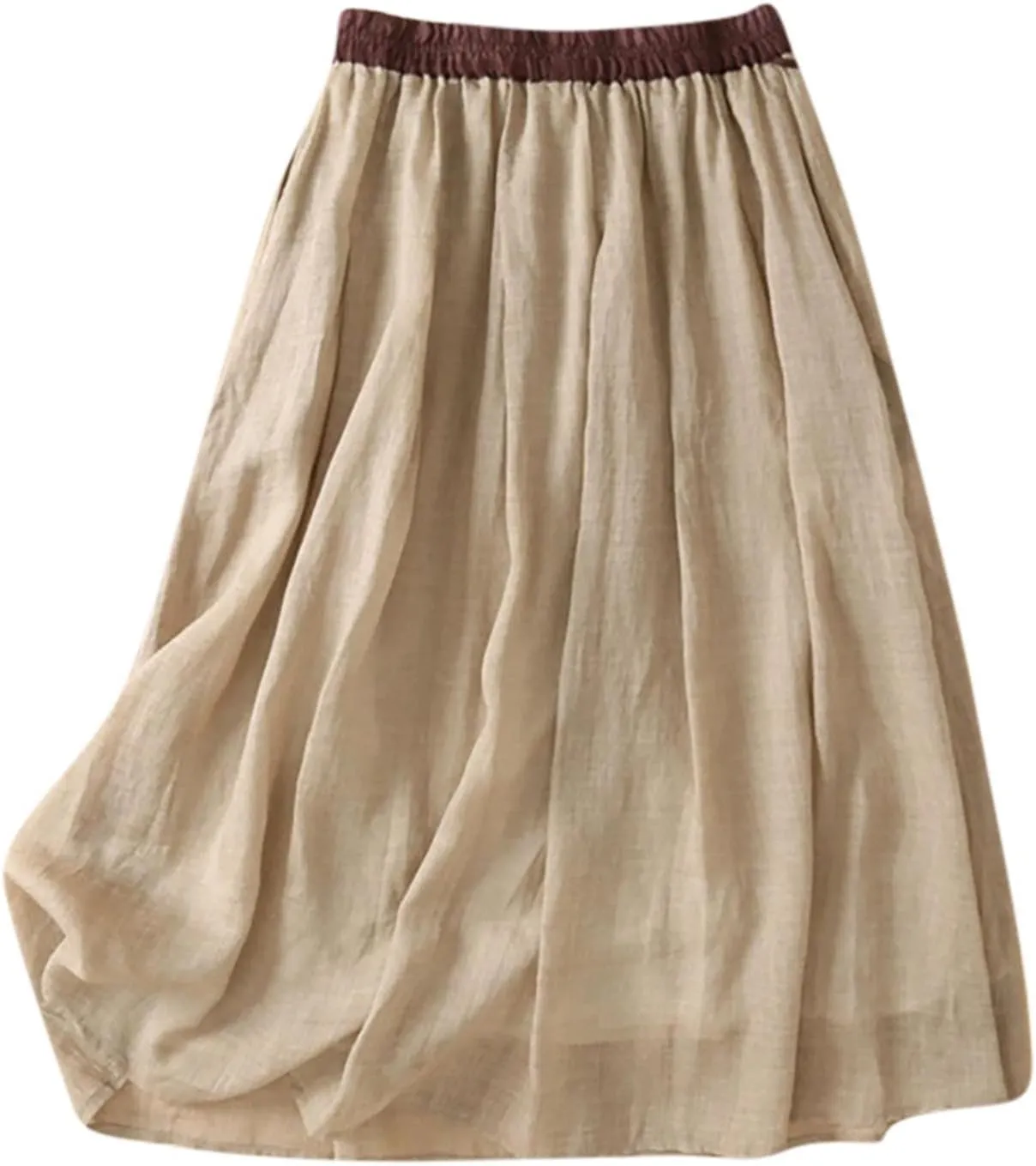 Cotton Linen Skirts for Women 2025 Summer A-Line Elastic Waist Front Strap Solid Skirt Embroidery Vintage Midi Skirts