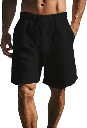 CRNTCEM Mens Cotton Linen Lounge Shorts Elastic Waist Drawstring 11 Inch Inseam Shorts Beach Workout Running Short Pants